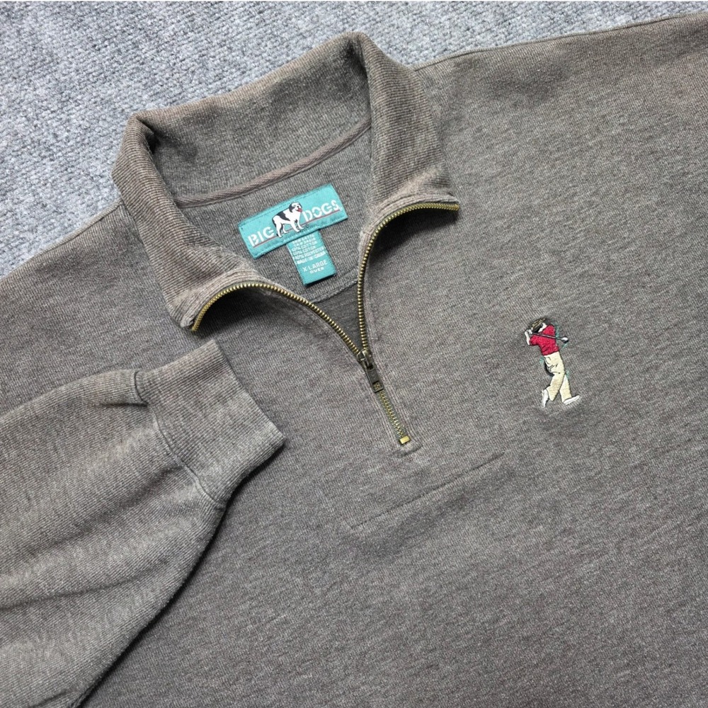 Big Dogs Men's XL Quarter Zip Pullover Sweatshirt Brown Vintage Golfer Graphics